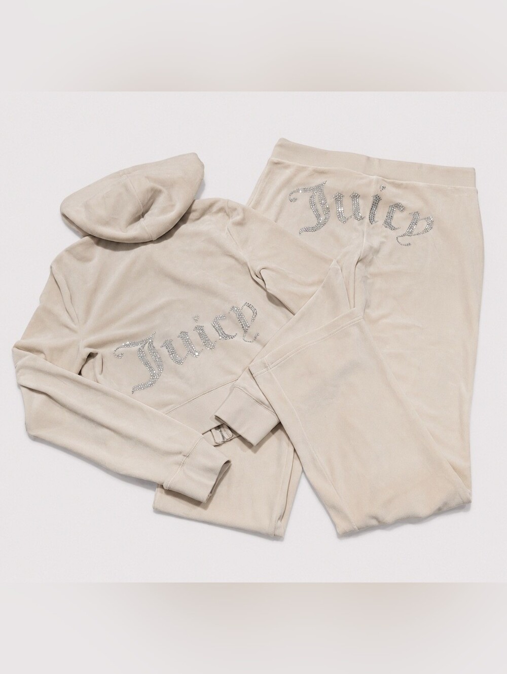 Juicy Couture Crystal Luxe Velour OG Bling Zip Up Hoodie & Pants Set - S/M